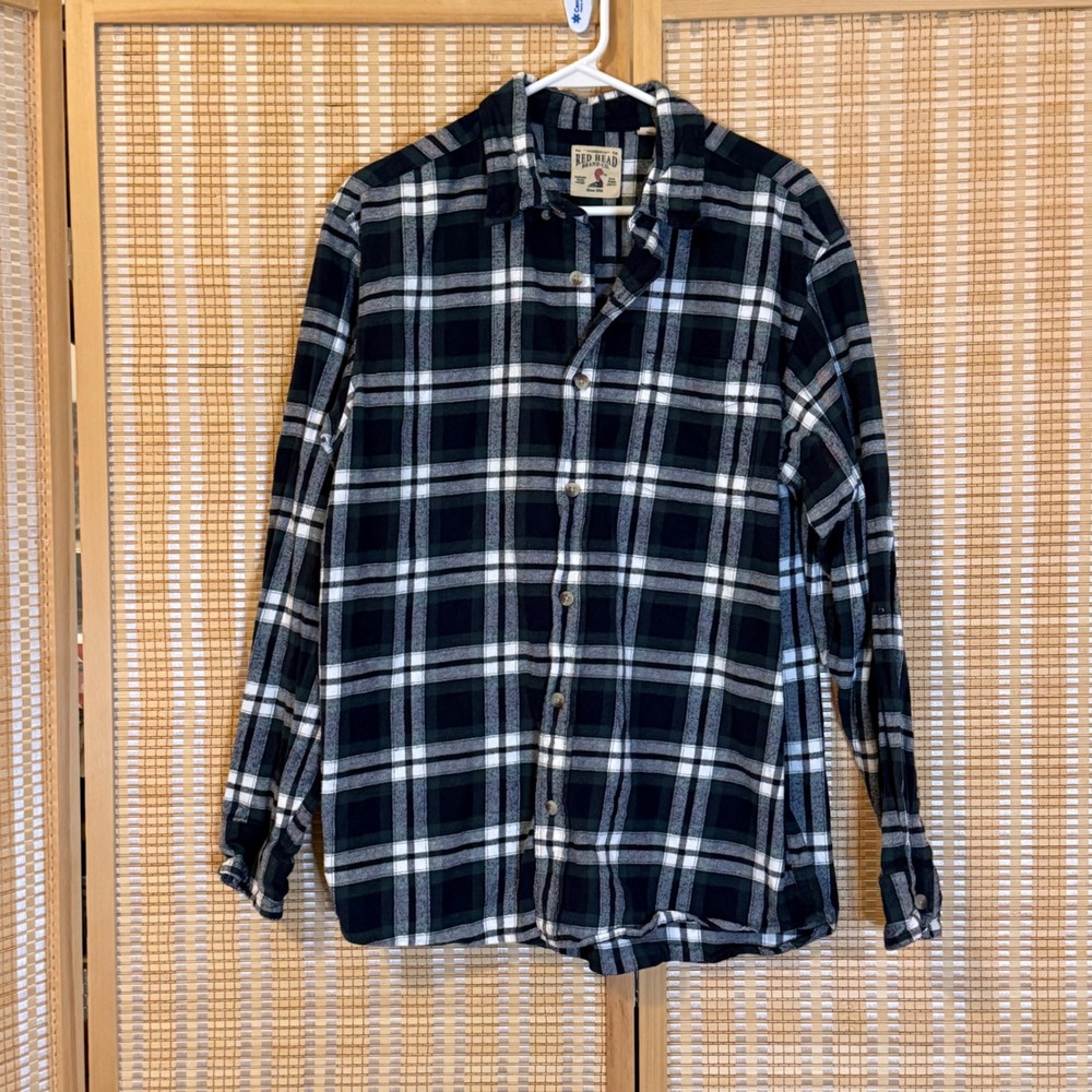 Red Head Brand Co Mens Large Green Navy Blue Plaid Flannel Button Down Shirt L